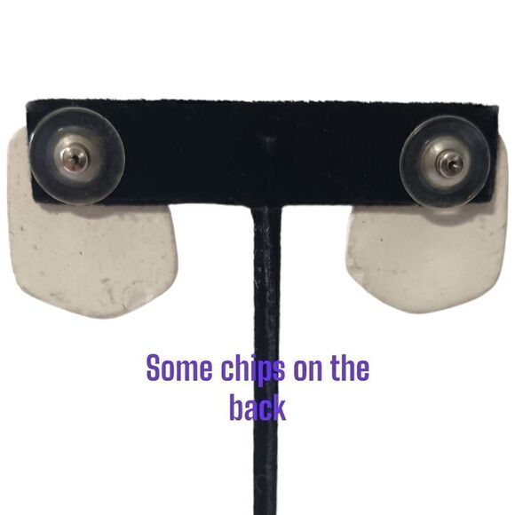 Vintage 80s Ceramic Earrings Geometric Retro Purple Lilac White Disco Pierced. - Picture 5 of 15